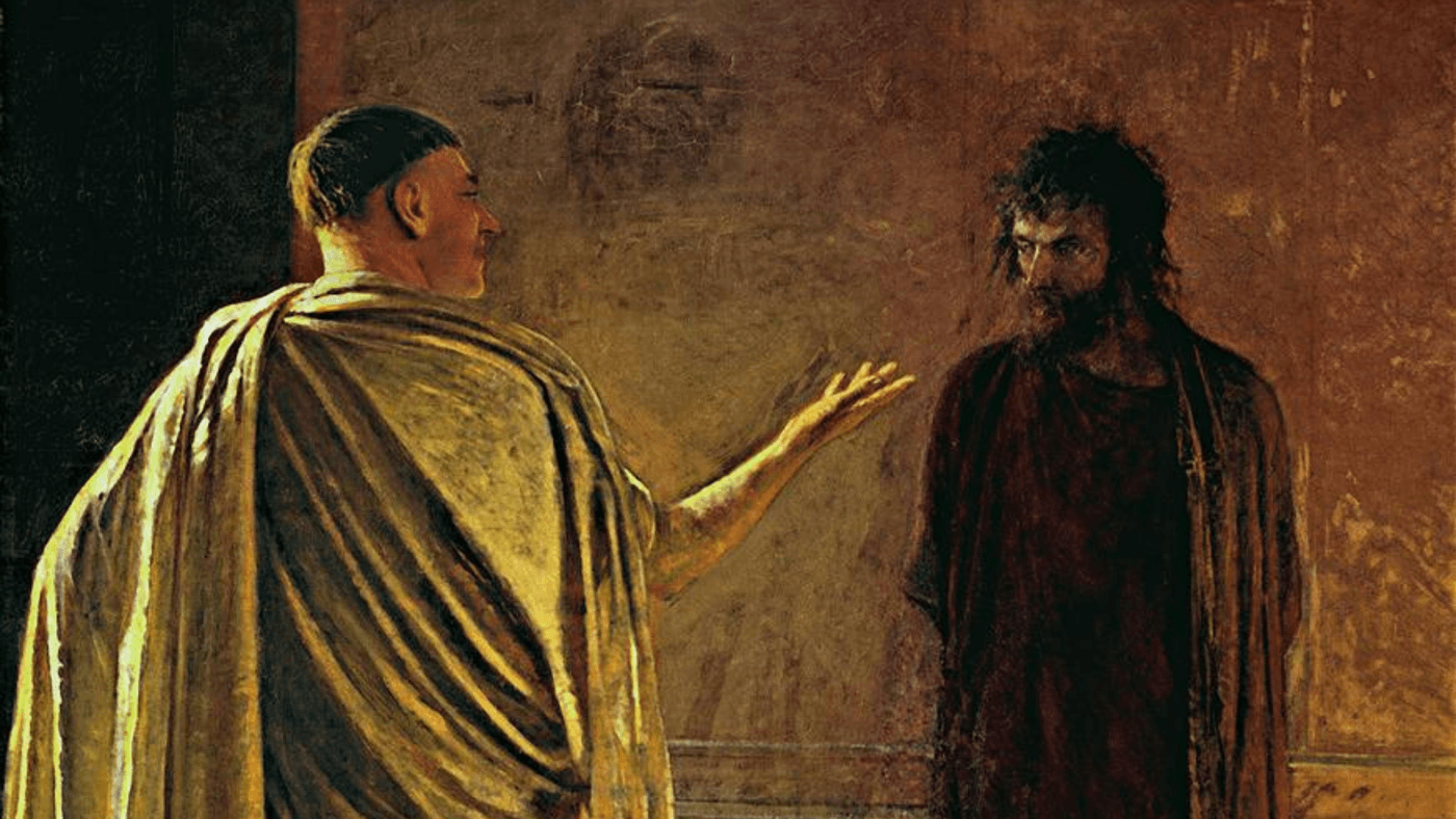 Jesus tells Pilate that he came to the earth to bear witness to the truth