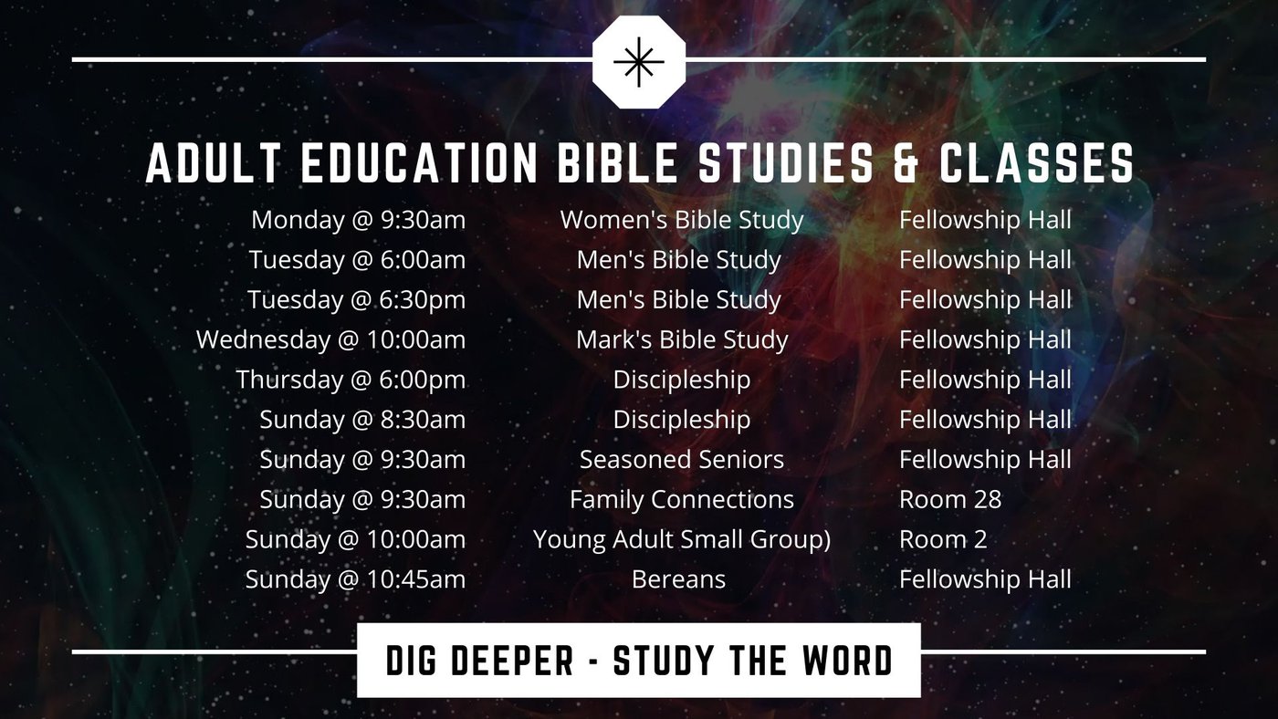 Graphic with Adult Education (Sunday School) times