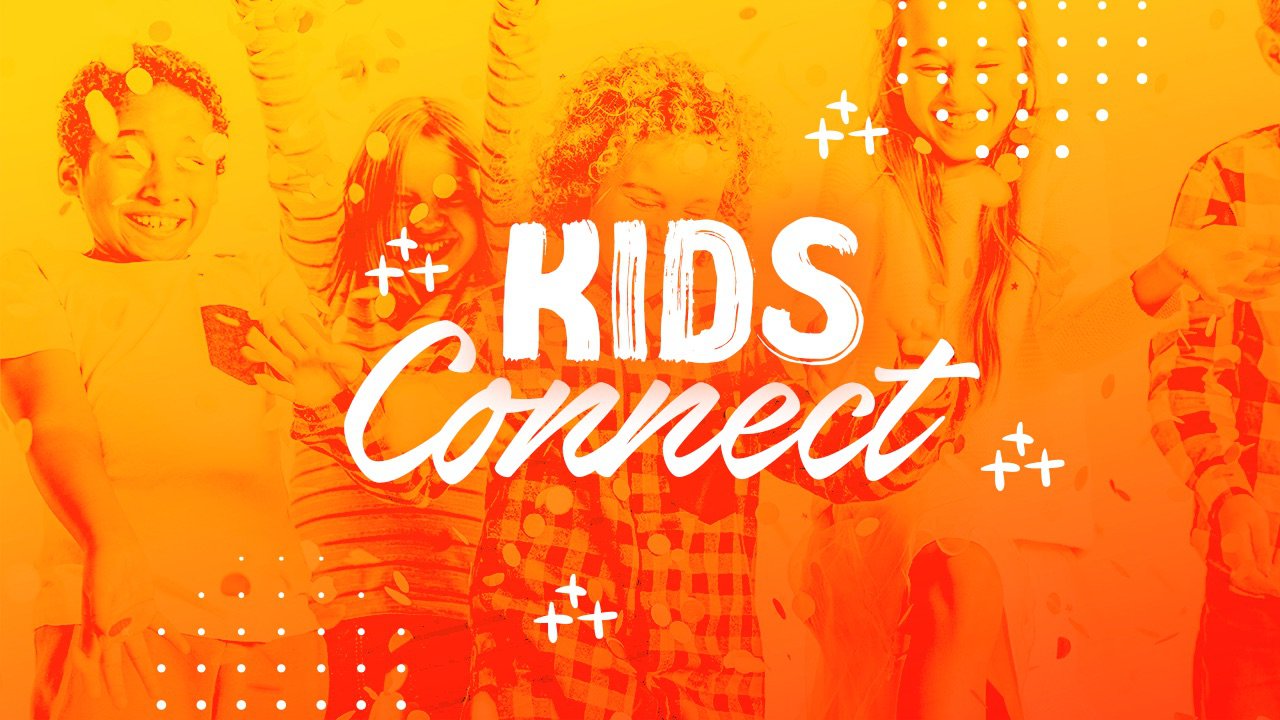 graphic with text overlay "kids connect." click to learn more about childnren's events