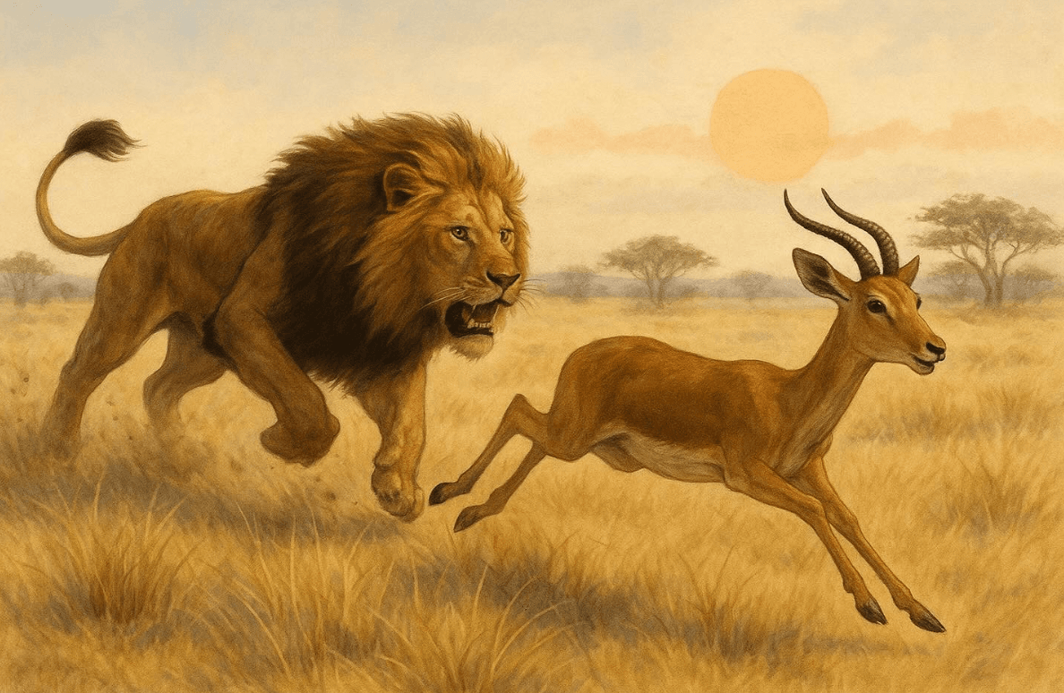 Lion chasing Gazelle