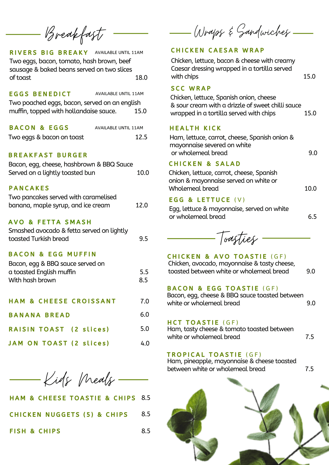 Cafe Menu