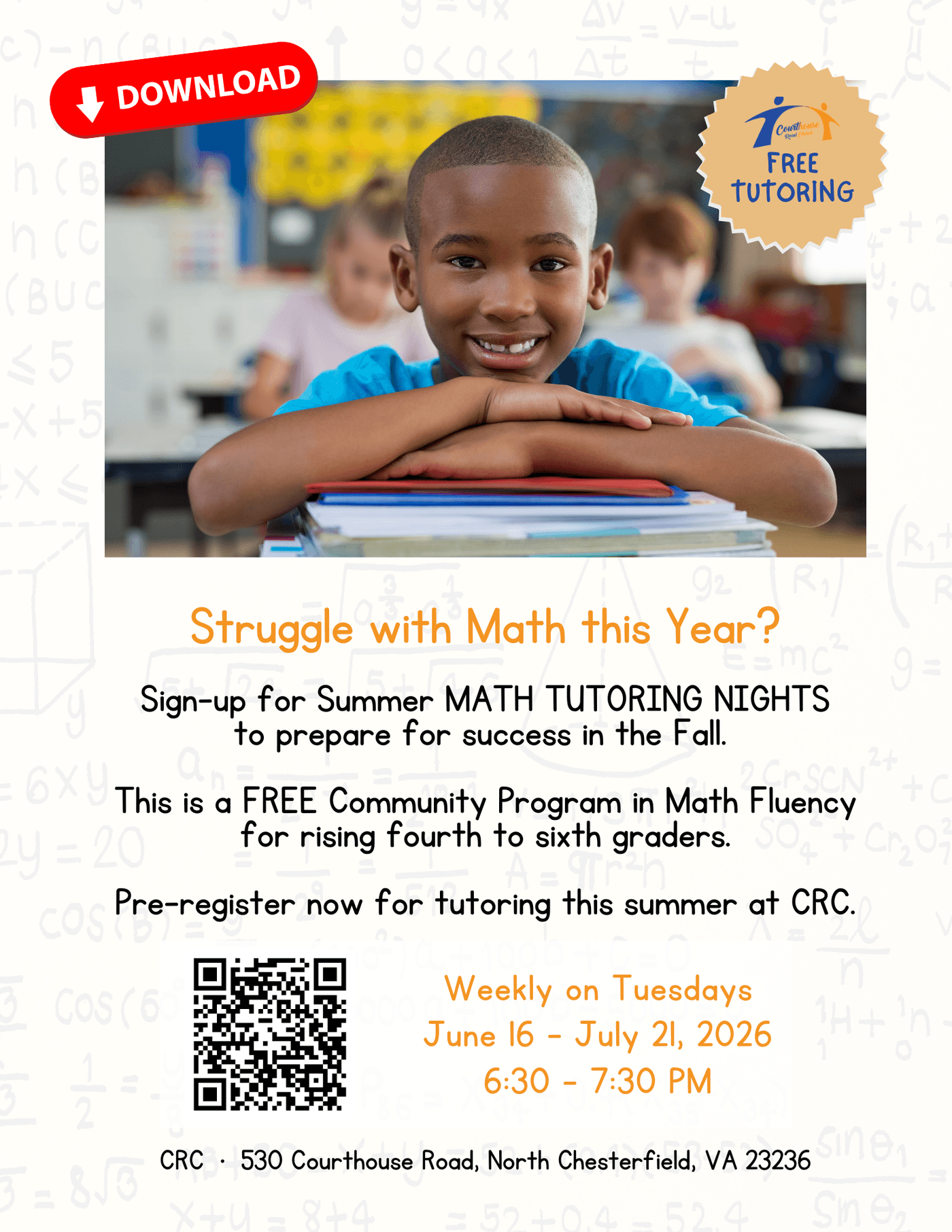 crc math tutoring night flier
