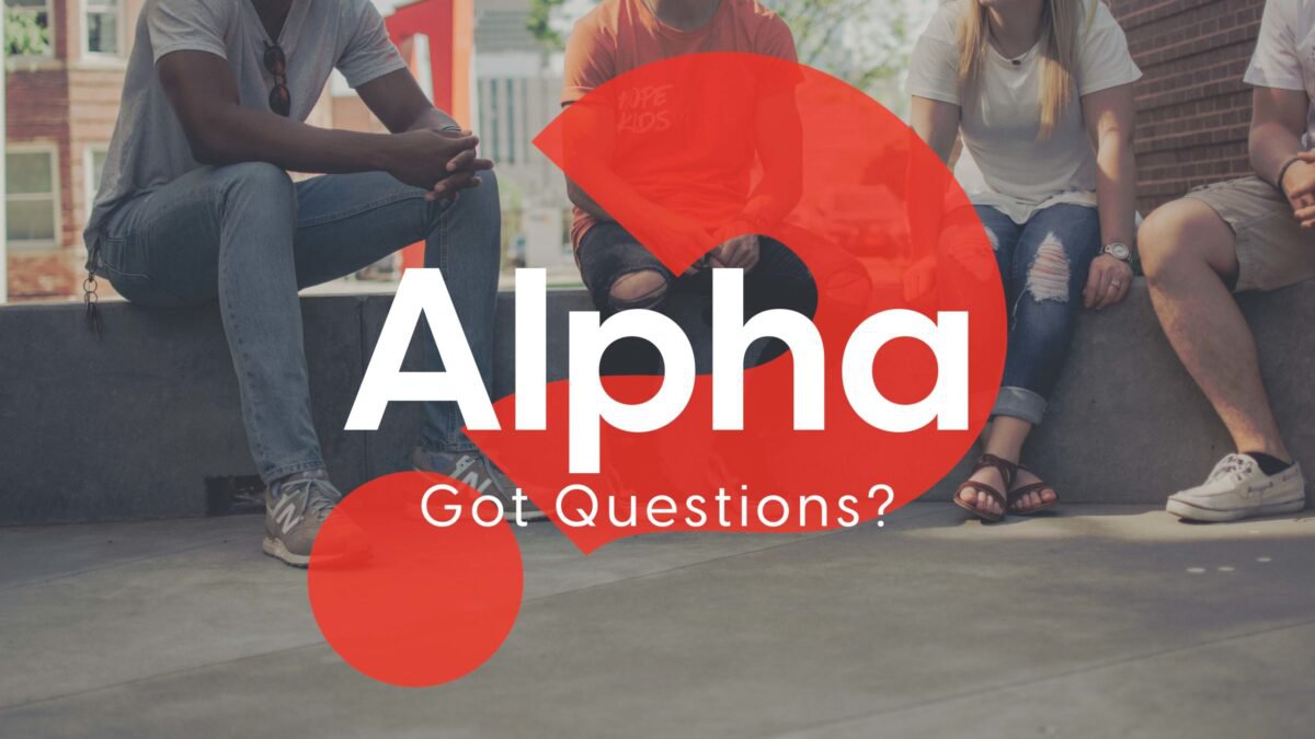 Alpha Logo and group of young people having a conversation.