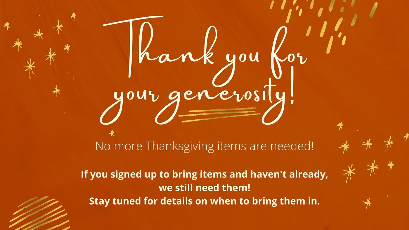 2020 Thanksgiving in a Bag Donations